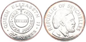 Seychelles, Republic, 25 Rupees Silver ND (1977), Queen's Silver Jubilee, KM 38, B.UNC 
