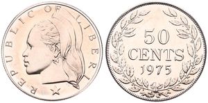 Liberia, Republic, 50 Cents Copper-Nickel 1975, Head with headdress left above star, KM 17a.2, PROOF