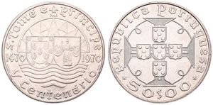 Saint Thomas & Prince, Portuguese Colony, 50 Escudos Silver 1970, 500th Anniversary of Discovery, KM 21, UNC