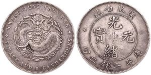 China, Kwangtung Province, 1 Dollar Silver ND (1890-1908), Dragon facing / Legend within beaded circle, KM 203 With Countermark, VF 