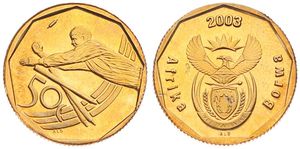 South Africa, Republic, 50 Cents Bronze Plated Steel 2003, Aforika Borwa - Cricket player, KM 276, PROOFLIKE