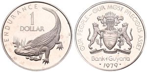 Guyana, Republic, 1 Dollar Copper-Nickel 1979, F.A.O. - Common Caiman left, KM 42, PROOF