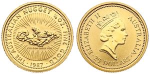 Australia, British Colony, Elizabeth II, 25 Dollars Gold 1987, Nugget - Gold Eagle, KM 90, UNC (*)