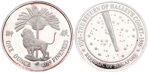 Singapore, Republic, 1 Ounce Silver 1986sm, Return of Halley's Comet, KM X 21, PROOF