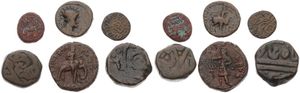 India - Princely States, Mixed States, Very good lot with 6 different older copper coins from various princely states in nice grades including some special items...