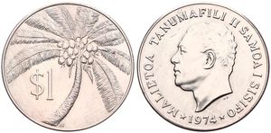 Samoa, Constitutional Monarchy, 1 Tala Copper-Nickel 1974, Head of Malietoa Tanumafili II - Coconut Palm, KM 19, UNC 