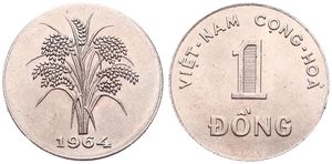 Vietnam, Republic, 1 Dong Copper-Nickel 1964, Rice stalks, KM 7, UNC