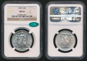 United States of America, Republic, 1/2 Dollar Silver 1940, Walking Liberty, KM 142, NGC Graded MS-64