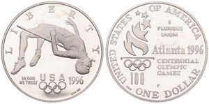 United States of America, Republic, 1 Dollar Silver 1996P, Atlanta Olympics - High Jump, KM A272, PROOF