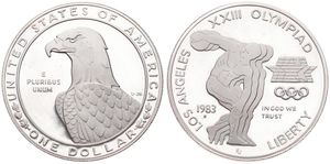 United States of America, Republic, 1 Dollar Silver 1983S, Olympics - Discus throwers, KM 209, PROOF