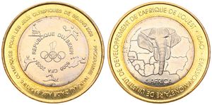 Benin, Peoples Republic, 6000 CFA - 4 Africa Bi-Metallic 2005, Olympics - Athletic figures, KM X45, UNC