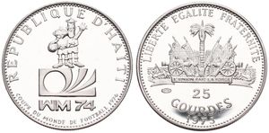 Haiti, Republic, 25 Gourdes Silver 1973, World Championship Soccer - Games Logo, KM 103, PROOF
