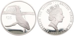 British Virgin Islands, Colony, Elizabeth II, 25 Dollars Silver 1993, Endangered Wildlife - Diving Humpback Whale, KM 168, PROOF