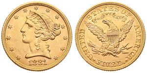 United States of America, Republic, 5 Dollars Gold 1881, Coronet Head, KM 101, XF (*)