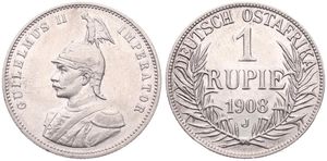 German East Africa, Colony, Wilhelm II, 1 Rupie Silver 1908J, Armored bust left, KM 10, A.XF