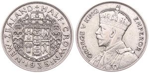 New Zealand, British Dependency, George V, 1/2 Crown Silver 1935, Crowned bust left, KM 5, A.XF