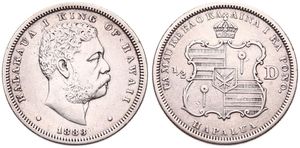 Hawaii, Kingdom, King Kalakaua I, 1/2 Dollar Silver 1883, Bearded head right / Crown above arms, KM 6, VF