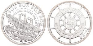 United States of America, Republic, Medal in Silver ND by SRH, Titanic calls for S.O.S, Titanic starts sinking / Ship's steering wheel, PROOF