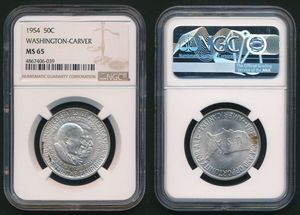 United States of America, Republic, 1/2 Dollar Silver 1954, Booker T. Washington and George Washington Carver, KM 200, NGC Graded MS-65
