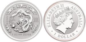 Australia, British Colony, Elizabeth II, 1 Dollar Silver 2000, Year of the Dragon, KM 424, PROOF