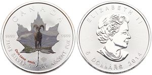 Canada, Confederation, Elizabeth II, 5 Dollars Silver 2014, Multicolor Maple Leaf with Deer, KM New, UNC
