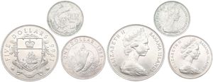 Bahamas, Commonwealth, Elizabeth II, Nice set with : 50 Cents, 1 & 5 Dollars Silver 1966, Various designs, KM 7, 8 & 10, UNC