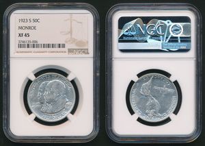 United States of America, Republic, 1/2 Dollar Silver 1923S, Monroe Doctrine Centennial, KM 153, NGC Graded XF-45 