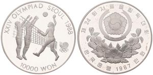 Korea-South, Republic, 10000 Won Silver 1987, Olympics - Volleyball, KM 63, PROOF