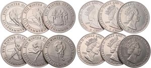 Turks & Caicos Islands, British Colony, Elizabeth II, Full set with 6 x 5 Crowns Copper-Nickel 1993, Lillehammer Winter Olympics - Various Sports, KM 123/128, B.UNC
