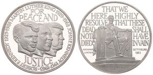 United States of America, Republic, Medal in Silver ND (1968), For Peace and Justice, Heads of Martin Luther King, John & Robert Kennedy / Abraham Lincoln seated, PROOF