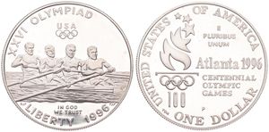 United States of America, Republic, 1 Dollar Silver 1996P, Atlanta Olympics - Rowing, KM 272, PROOF