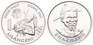 Swaziland, Kingdom, Sobhuza II, 1 Lilangeni Copper-Nickel 1981, F.A.O. - Food First - Lijaha Sisu, KM 32, UNC