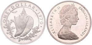 Bahamas, Commonwealth, Elizabeth II, 1 Dollar Silver 1970, Conch Shell, KM 8, PROOF
