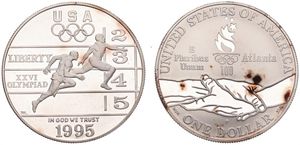 United States of America, Republic, 1 Dollar Silver 1995P, Atlanta Olympics - Track and Field, KM 264, PROOF