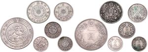 Japan, Empire, Very good lot with 6 different older Japanese silver circulation type coins including scarcer items, VF/XF