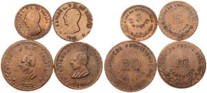 Mexico, Oaxaca, Provisional Government, 3, 5, 10 & 20 Centavos Copper 1915, Bust left, KM div, VF