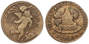 Mexico, Republic, Zacatecas, 1/8 Real Brass 1852, Radiant angel with liberty cap, KM 338, VF