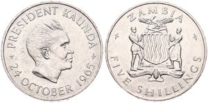 Zambia, Republic, 5 Shillings Copper-Nickel 1965, 1st Anniversary of Independence, KM 4, UNC