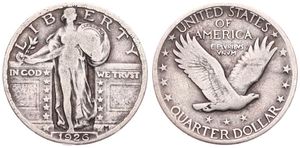 United States of America, Republic, 1/4 Dollar Silver 1926, Standing Liberty quarter, KM 145, Fine