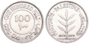 Palestine, British Administration, 100 Mils Silver 1935, Plant flanked by dates, KM 7, XF