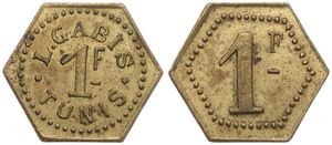 Tunisia, L. Gabis in Tunis, Jeton in Brass ND, Large denomination in beaded circle, VF