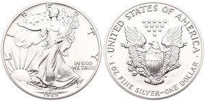 United States of America, Republic, 1 Dollar Silver 1989, American Eagle - Liberty walking left, KM 273, UNC