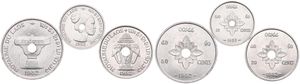 Lao, Kingdom, Sisavang Vong, 10, 20 & 50 Cents Aluminum 1952, Center hole in flower design, KM 4/6, UNC