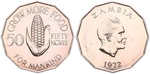 Zambia, Republic, 50 Ngwee Copper-Nickel 1972, F.A.O. - Grow More Food KM 15, UNC