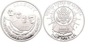 United States of America, Republic, 1 Dollar Silver 1991S, 50th Anniversary Mount Rushmore, KM 229, PROOF