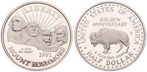United States of America, Republic, 1/2 Dollar Copper-Nickel 1991S, 50th Anniversary of Mount Rushmore, KM 228, PROOF