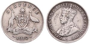 Australia, British Colony, George V, 6 Pence Silver 1912, Crowned bust left, KM 25, VF