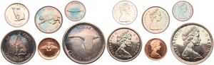 Canada, Confederation, Elizabeth II, 1, 5, 10, 25, 50 Cents & 1 Dollar Silver (except 1 & 5 Cents) ND (1967), Confederation Centennial - Various designs, KM 65/70, UNC