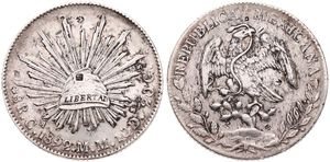 Mexico, Republic, 8 Reales Silver 1892 Ca MM, Facing Eagle - Radiant Cap, KM 377.2 with Chinese Countermarks (Chihuahua), VF