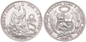Peru, Republic, 1 Sol Silver 1935, Seated Liberty flanked by shield and column, KM 218.2, XF 